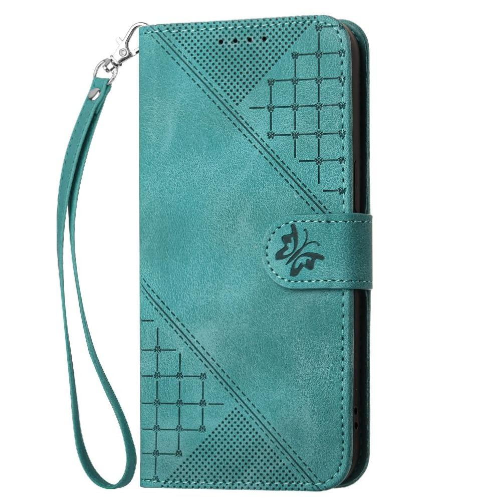 Flip Case for Samsung Galaxy S25 Fe with Detachable Hand Strap High Quality Leather Phone Case Embossed Butterfly and Credit Card Slot