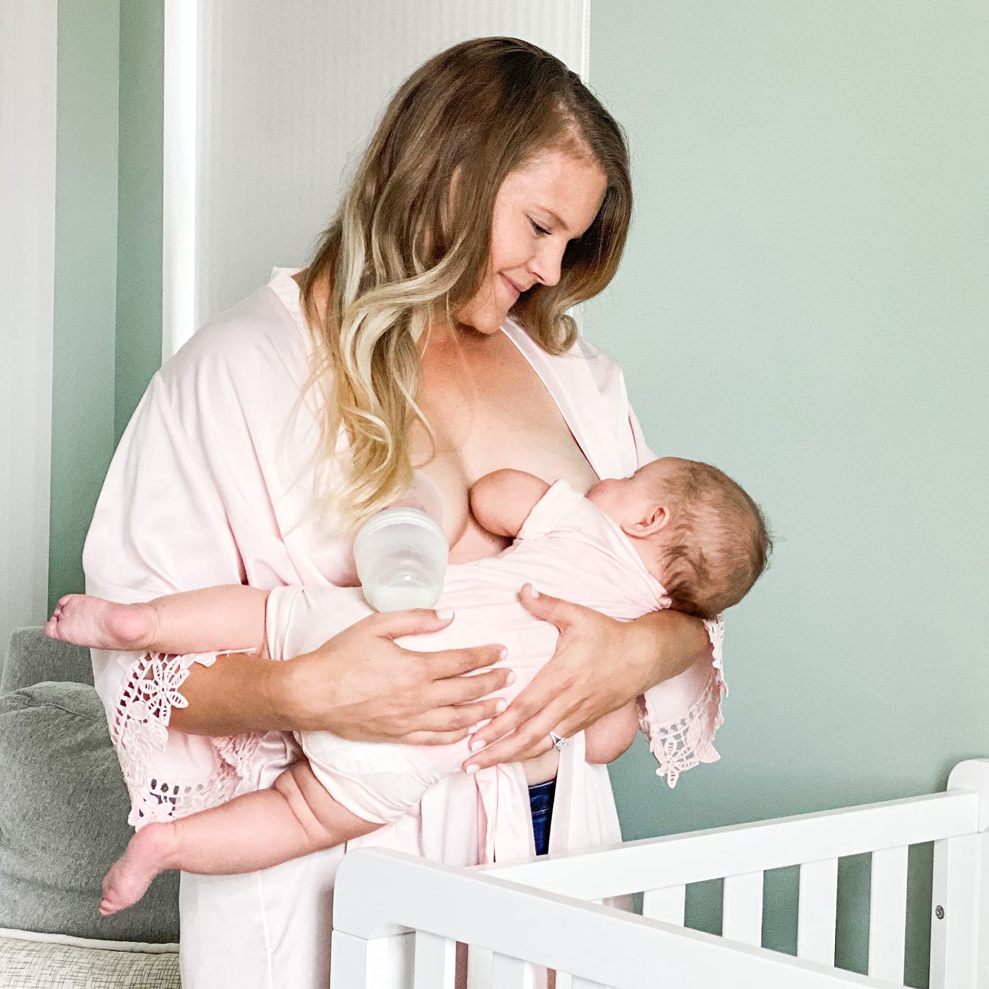 Olababy Manual Breast Pump + Baby Bottle (8oz,Gray) - Breast Milk Catcher + Silicone Bottle & Storage Lid | Breastmilk Collector | Breastfeeding & Newborn Essentials | New Mom Gift for Pregnant Women