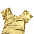 thumbnail image 5 of LiiYii Womens Shiny Metallic Solid Scoop Neck Short Sleeve Fitted Stretchy Bodysuit Dance Leotard Gold M, 5 of 7