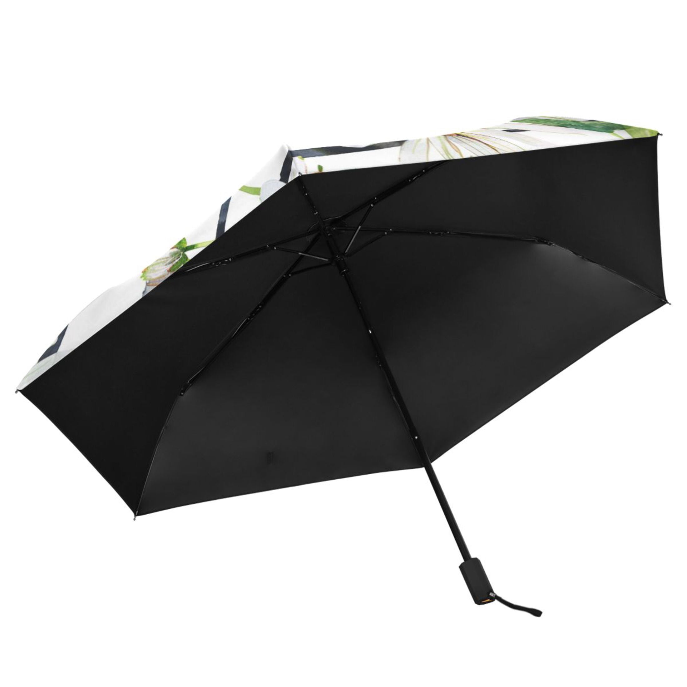 Daisy Flower on Black White Stripes Compact Sun Umbrella Windproof Travel Umbrellas for Rain Strong Portable UV Protection