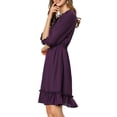 thumbnail image 5 of INSPIRE CHIC Women's Layered Ruffle Hem 3/4 Sleeves Smocked Chiffon A-Line Dress M Purple, 5 of 9