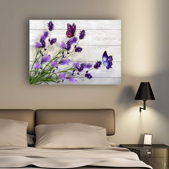 Aaheei Purple Flowers Picture Canvas Prints Wall Art Room Wall Decor Floral on The Background Painting for Bathroom Bedroom Home Wall Decoration Modern Artwork Postered Ready To Hang