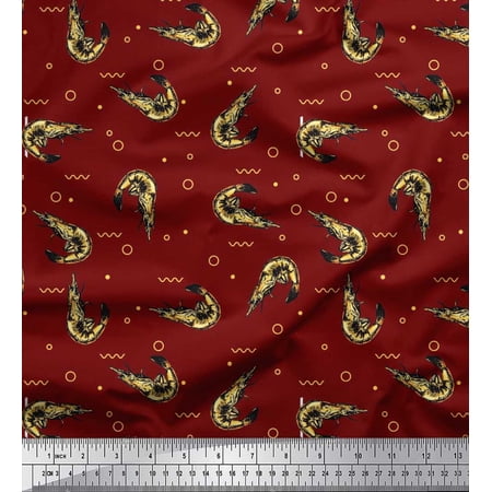 Soimoi Moss Georgette Fabric Circle Dot & Prawns Ocean Print Fabric by Yard 42 Inch Wide