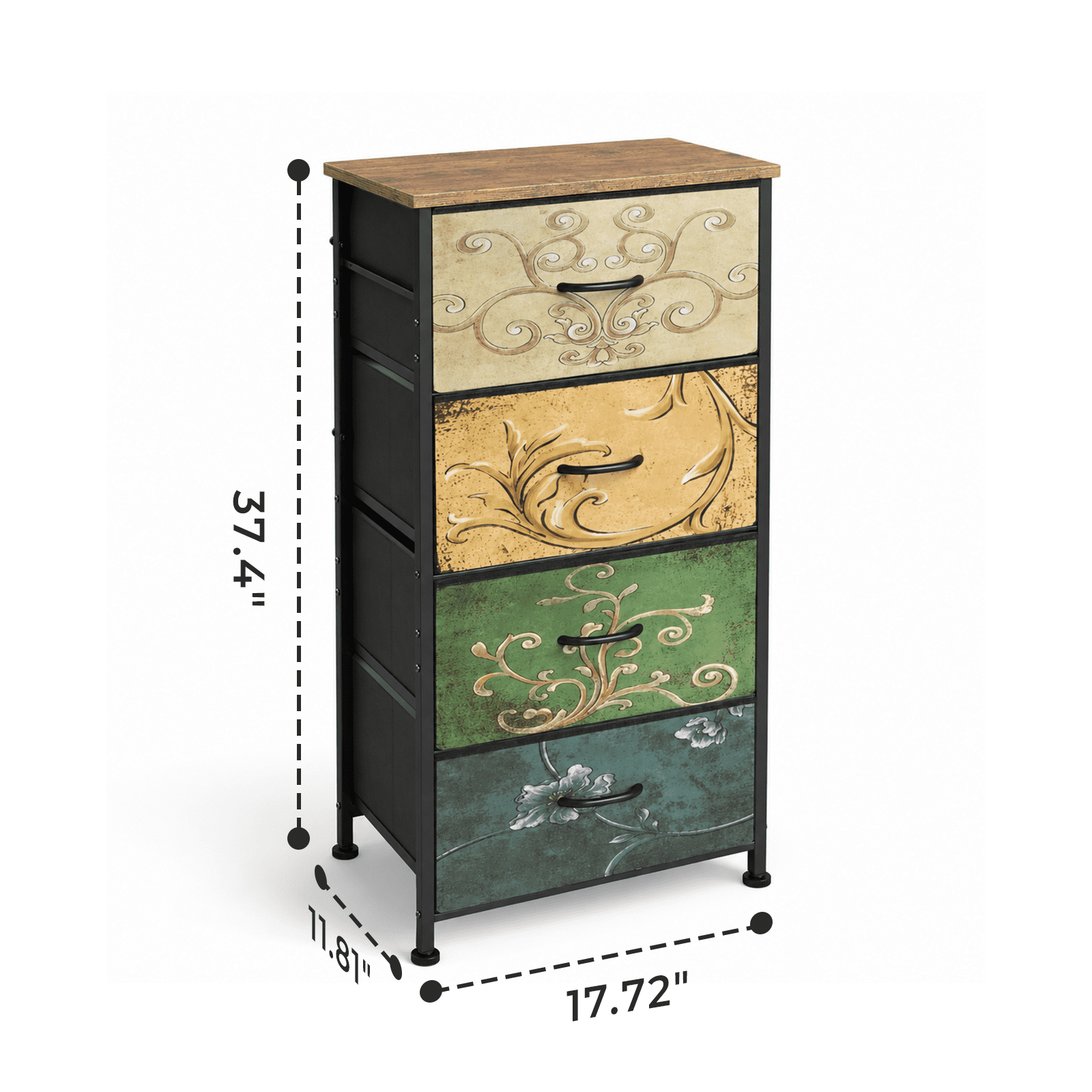 Alvantor 4/5/7/8/9-Drawer Dresser, Fabric Storage Tower for Bedroom, Hallway, Entryway, Closet, Tall Chest Organizer Unit with Fabric Bins, Steel Frame, Wood Top, Easy Pull Handle, Floral Painted