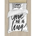 thumbnail image 1 of Hug Duvet Cover Set Twin Size, Love Theme Monochromatic Calligraphy of Give Me a Hug Words Written with Brush, Decorative 2 Piece Bedding Set with 1 Pillow Sham, Charcoal Grey White, by Ambesonne, 1 of 3