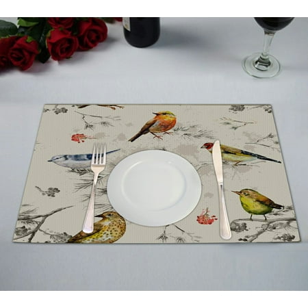 

ECZJNT Little Birds Placemat Table Mat Cup Mat 12x18 inch Set of 2