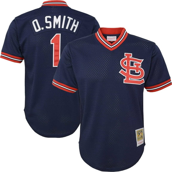 Youth Mitchell & Ness Ozzie Smith Navy St. Louis Cardinals Cooperstown Collection-Mesh Batting Practice Jersey