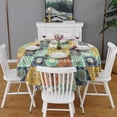 thumbnail image 2 of Orange Boho Bohemia Floral Geometric Pattern Round Tablecloth 60"x60",Wrinkle Wipeable Table Cloth for Kitchen Dining Room Picnic Patio Party, 2 of 6