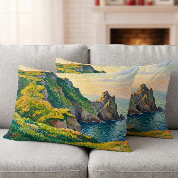 Green Mountains Outdoor Waterproof Throw Pillow Covers 20x12 Set of 2, Elegant Summer Botanical Modern Art Decorative Pillowcases Cushion Pillowcase for Couch Sofa Patio Outside Pillow Protector