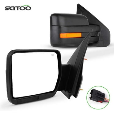SCITOO Towing Mirrors Tow Mirrors Black Truck Mirrors fit for 2004-2014 for Ford F-150 Series Truck Pickup with Pair LH RH Power Adjusted Heated No Turn Signal Light