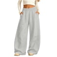 thumbnail image 4 of Teen Girl's Wide Leg Fleece Sweatpants 5-15 Years Elastic High Waisted Loose Baggy Track Pants with Pockets Streetwear, 4 of 9
