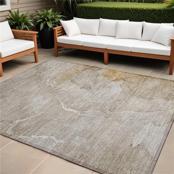 HomeRoots 559917 8 x 10 ft. Beige Abstract Washable Non Skid Indoor Outdoor Rectangle Machine Woven Area Rug