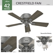Hunter Fan 42 Crest field Matte Silver Low Profile Ceiling Fan with LED Light and Pull Chain