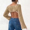 thumbnail image 5 of SELONE Women Beach Cover up Summer Tops Long Sleeve Cutout Swimwear Off Shoulder Cropped Bathing Suit Khaki, 5 of 5