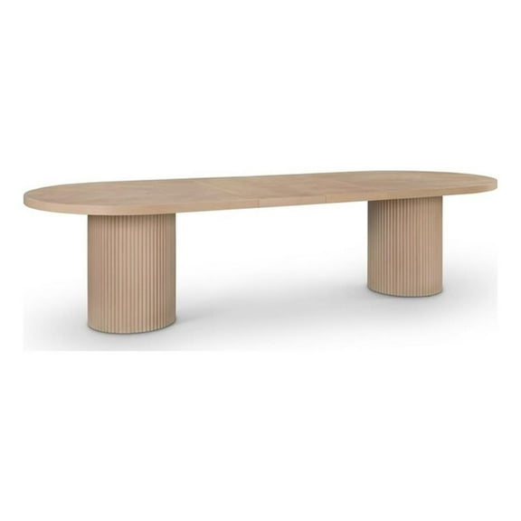Pemberley Row Oak Veneer Natural Oak Dining Table Oval Fluted Bases 90"/106.5"/123" Unassembled
