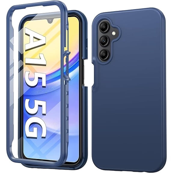 can for Samsung Galaxy A15-5G Case: Phone Case with Built-in Screen Protector Protective Silicone Cell Phone Cover Rugged Shockproof Full Protection Slim Dual Layer Case for Men & Women Blue