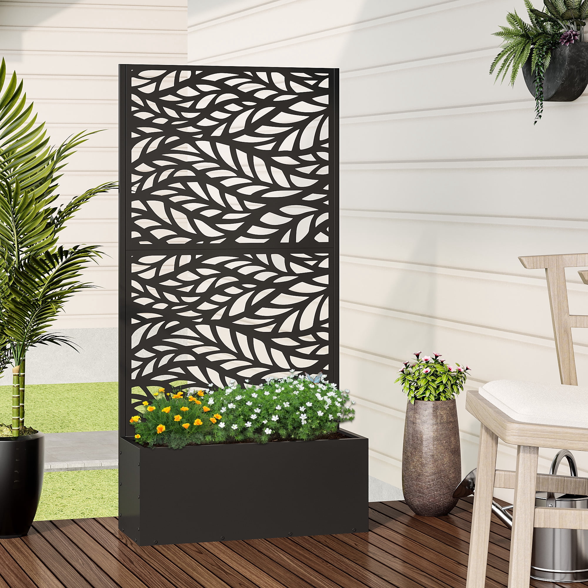 MAYEERTY Black Metal Planter with Climbing Trellis