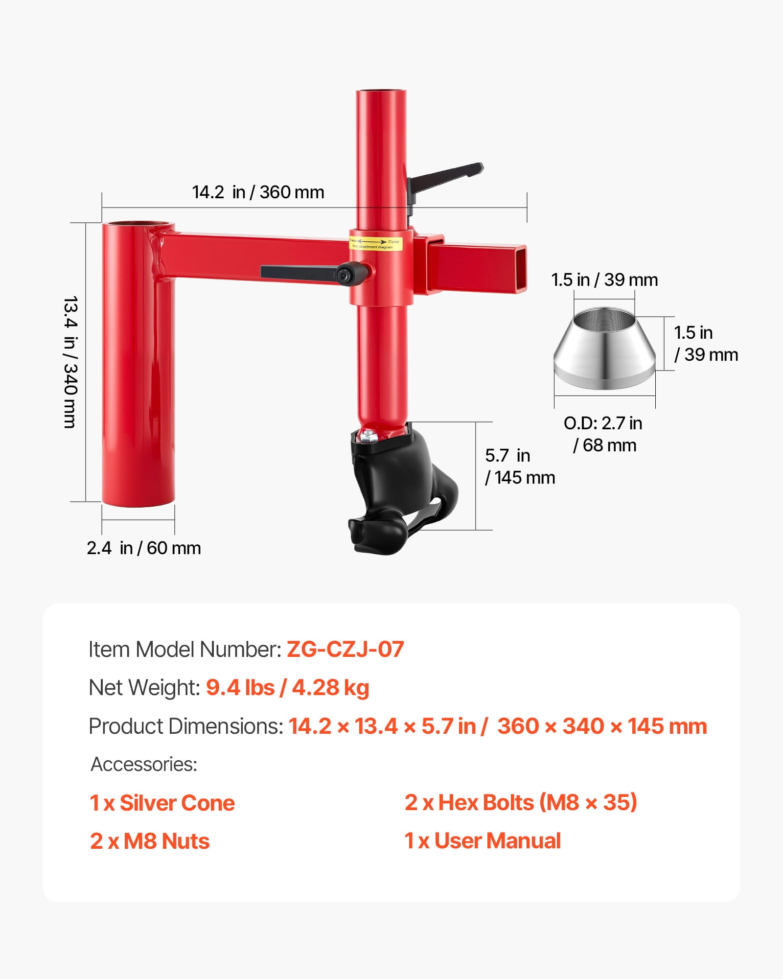 VEVOR Manual Tire Changer Duck Head Kit with Silver Cone, Fit for 16"-21" Wheels, Heavy Duty Manual Tire Changer Duck Head Adapter Kit, Mounting and Demounting Tool for Most Cars, SUVs, Trucks, ATVs