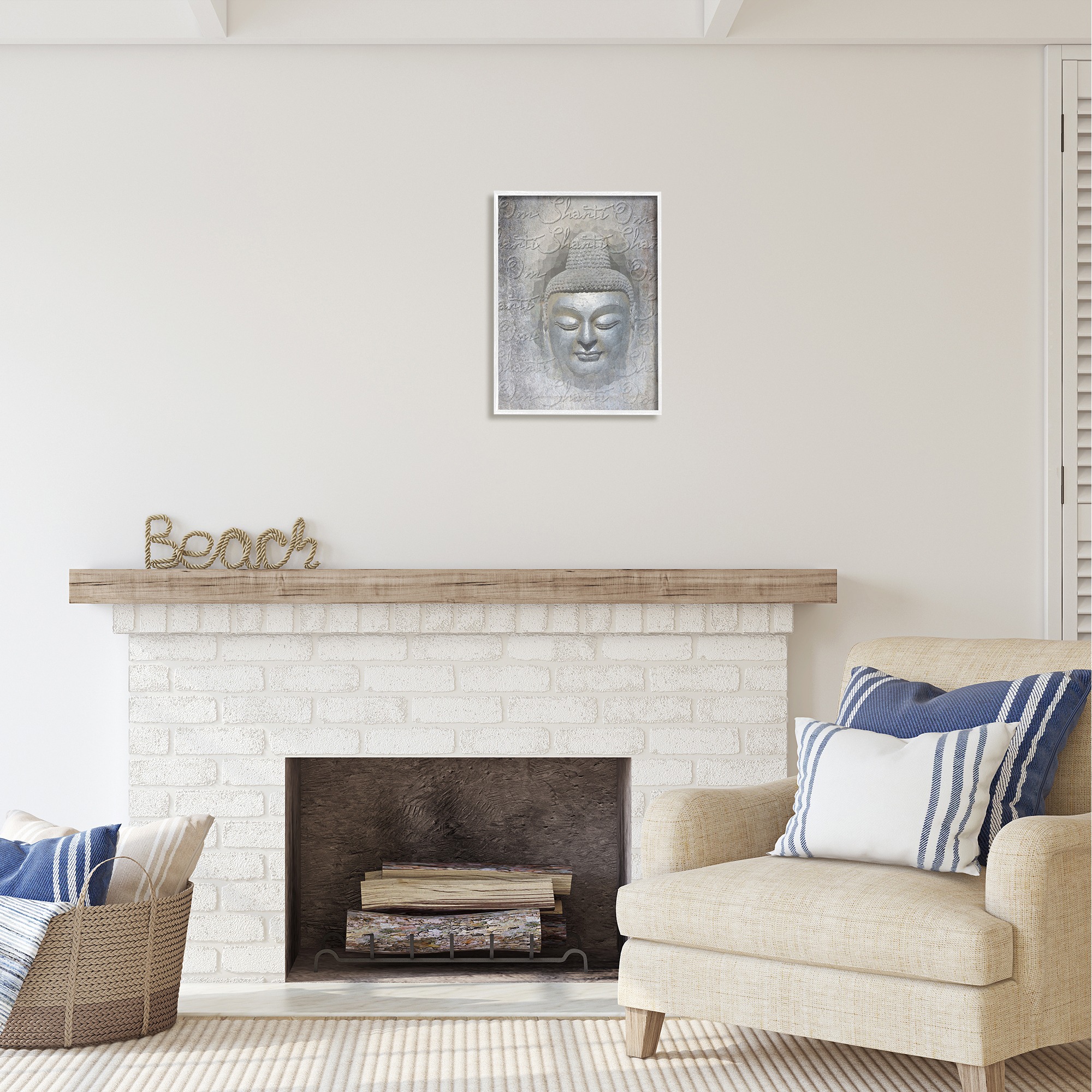 Stupell Industries Spiritual Buddha Face Abstract Painting White Framed Art Print Wall Art, 16 x 20