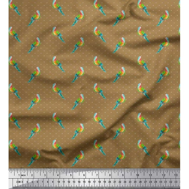 Soimoi Cotton Voile Fabric Dot & Parrot Bird Printed Craft Fabric by The Yard 56 Inch Wide