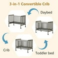 thumbnail image 6 of Baby Convertible Crib 3 In 1, Converts from Baby Crib to Toddler Bed, New Zealand Pinewood Baby Bed with Locking Wheels and Teething Rail, Crib with 4 Height and Non Toxic Finish, Stone Gray, 6 of 6