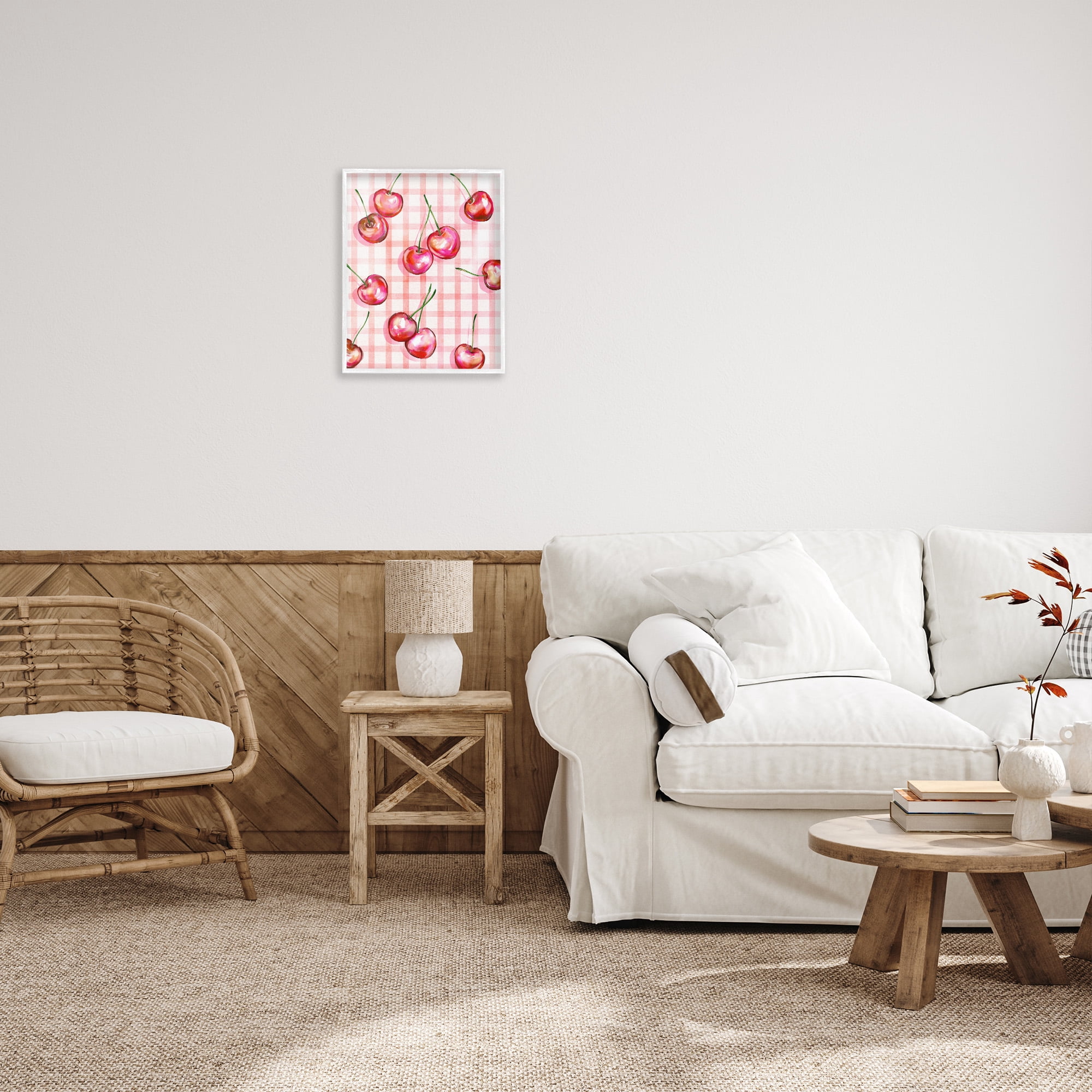 Stupell Industries Gingham Pattern Cherries Food & Beverage Painting White Framed Art Print Wall Art, 16 x 20