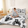 thumbnail image 3 of Castle Fairy Dirt Bike Pattern Bedding Comforter Set 7 Pieces for Boys, "Braaap" Print Full Bedding Set for Bedroom, Black White,Grey Reversible, 3 of 7