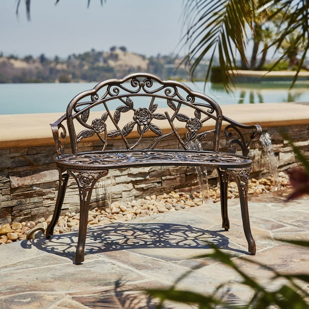 BELLEZE Antique Designed Rose Style Outdoor Patio Park Garden Bench