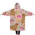 thumbnail image 2 of Oversized Wearable Blanket Hoodie,Golden Retriever with Flowers Sherpa Blanket Hoodie with Super Pockets,Super Warm Fuzzy Pullover for Women & Men, 2 of 6