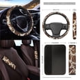 thumbnail image 3 of Xoenoiee Brown Beige Cow Print 15 PCS Car Seat Cover Full Set, with Steering Wheel Cover Seat Belt Pad Cover Trash Bin Rear View Mirror Cover Cup Holders Keychain Air Vent Storage Bag Car Decoration, 3 of 7