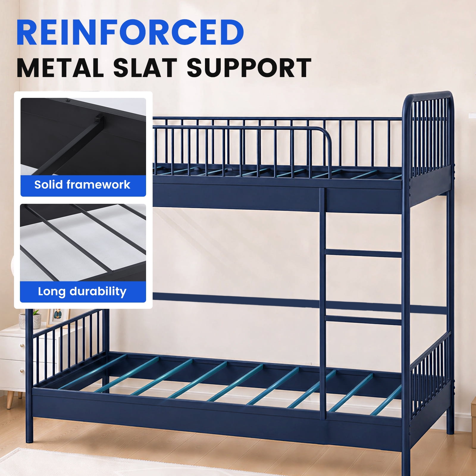 Mainstays Kids Twin-over-Twin Metal Bunk Bed, Blue