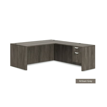 GOF 2 Person Workstation Cubicle (5’D x 12’W x 5’H) / Office Partition Room Divider (L-Shape Desk Only Artisan Grey)