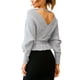 thumbnail image 2 of Txlixc Prendas de Punto de Estilo Suelto para Mujer, Jersey de Dobladillo con Volantes de Manga Larga con Cuello en V Profundo de Color Sólido Txlixc Moda, 2 of 7