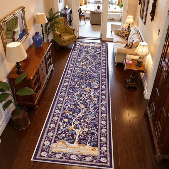 MJIAexp 2'x10' Boho Floral Runner Rug,Non Slip Washable Floral Hallway Runner Rug with Rubber Backing, Low Pile Faux Wool Carpet for Kitchen, Laundry, Bedroom, Entrance