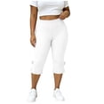 thumbnail image 2 of Noric Women's Plus Size Bow Tie Cuff Capri Leggings High Waist Stretchy Yoga Pants Side Split Casual Workout Cropped Tights, 2 of 9