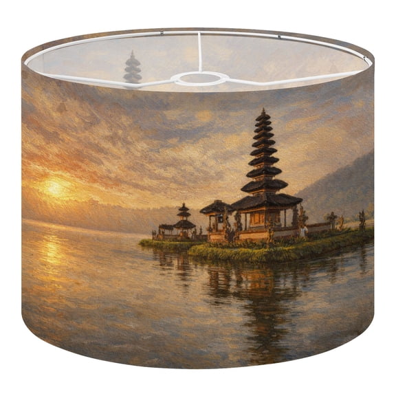 Linen Drum Lampshades Ulun temple sunrise Indonesia 13"x13"x10" Light Shade for Table Lamps Floor Lamp Shades Lampshade Replacement Assembly Required