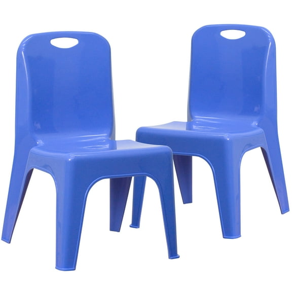 Flash Furniture Whitney 2 Pack Blue Plastic Stackable School Chair with Carrying Handle and 11" Seat Height