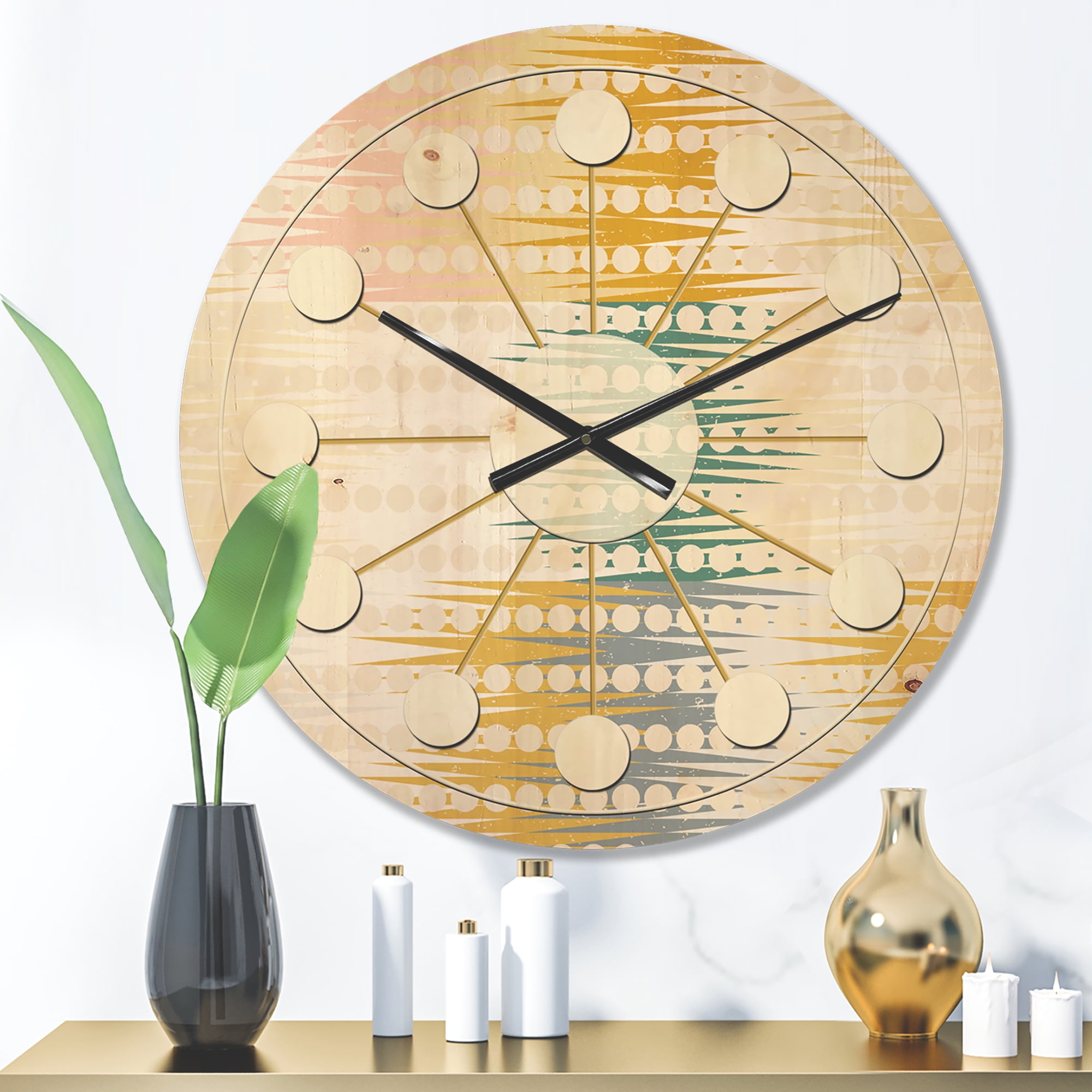 Designart 'Abstract Retro Design VIII' Mid-Century Modern Wood Wall Clock