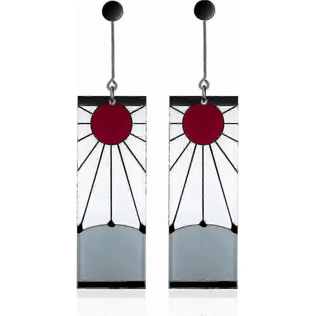 925 Sterling Silver Tanjiro Earrings,anime Demon Slayer Cosplay Tanjiro Black Earrings Ear Clip Kimetsu No Yaiba Hanafuda Halloween For Men Women Earr