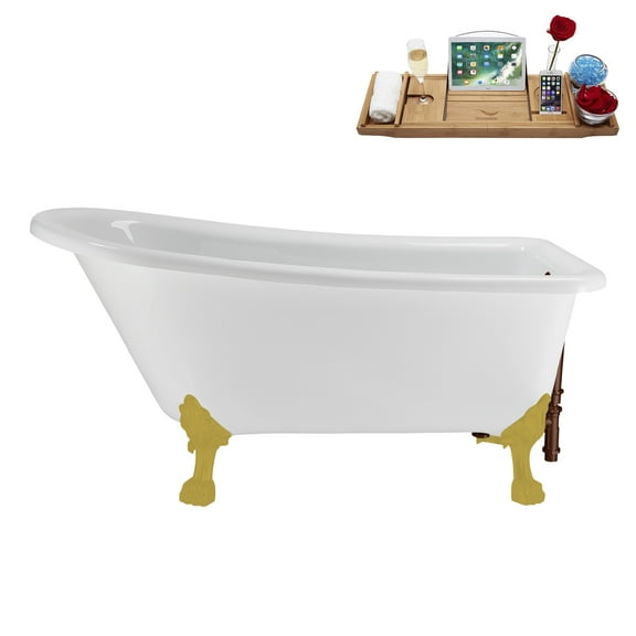 58" Streamline N4860BGL-ORB Soaking Clawfoot Tub and Tray With External Drain in Matte Oil Rubbed Bronze and Brushed Gold Clawfeet