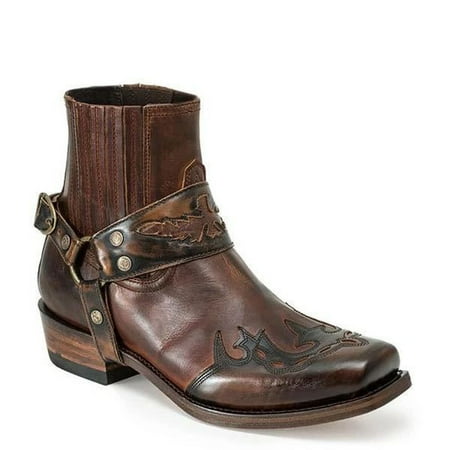 

Cuhas Winter Work boots for men Motorcycle Retro Square Toe Cowboy Short Horse Gear Boots Brown 43