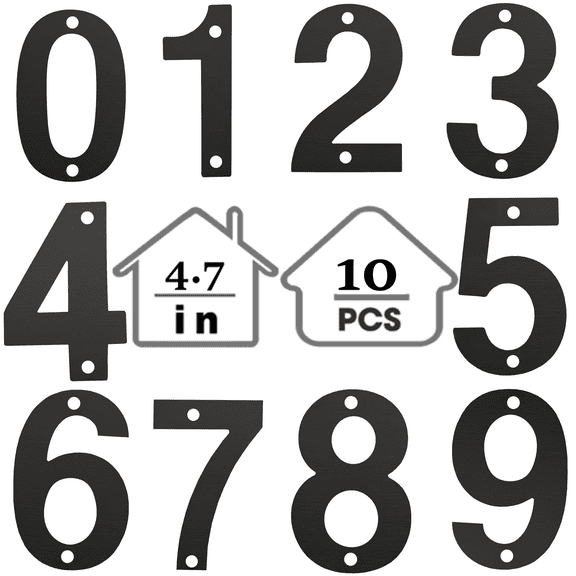 Fmxomd 4.7 Inch Black Metal House Numbers, 10PCS Garden Door Mailbox Decor Number With Nail Kit, Modern Address House Number, Applicable to Apartments Houses Streets Outdoor Signs