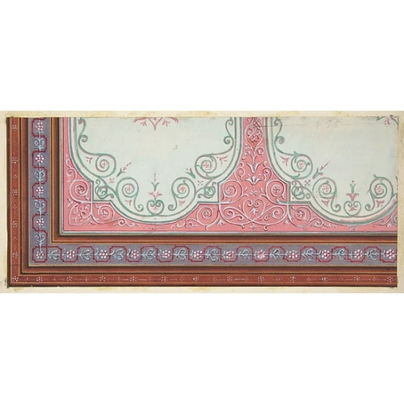 Partial design for the decoration of a ceiling with scrollwork and a border of ribbons and berries Poster Print by Jules-Edmond-Charles Lachaise (French, died 1897) (18 x 24)