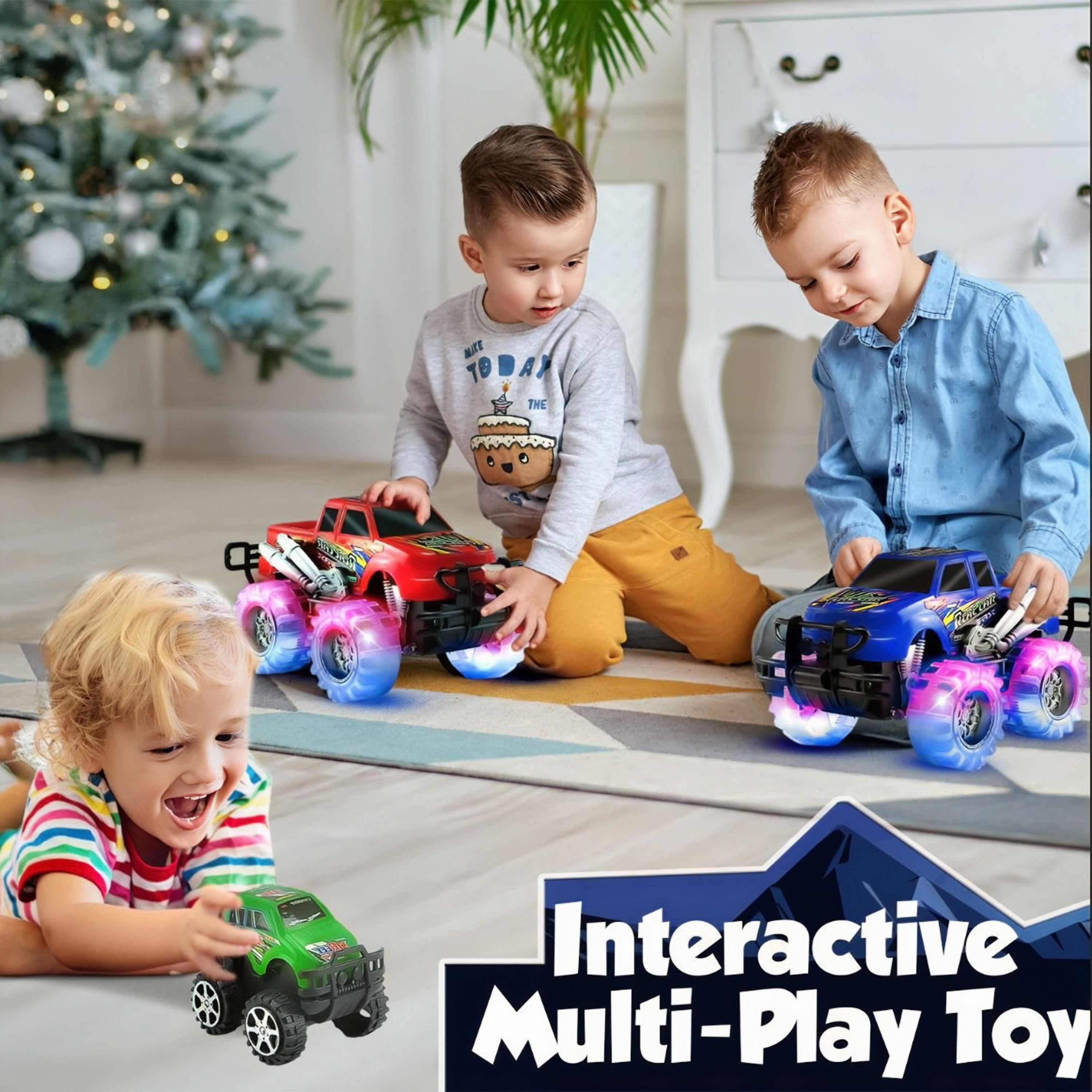 JoyX 4 Pack Light Up Monster Truck Car Toy with LED Tires