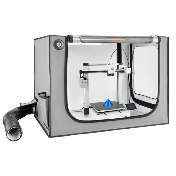 VEVOR 3D Printer Enclosure with Ventilation, Dustproof Waterproof Large Size 600D Oxford Cloth 3D Printer Tent, Constant Temperature Protective Case with LED, Designed for Bambu Lab A1 Combo, Grey
