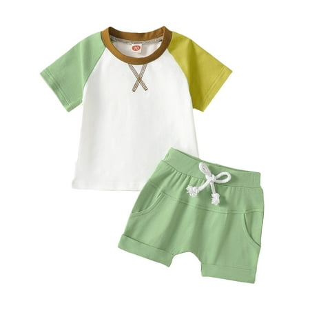 

Summer Outfits Set For Kids Boys Baby Toddler Short Sleeve Splicing T Shirt Tops Shorts Child Kids Gentleman Sports Beach Outfits For 6-12 Months
