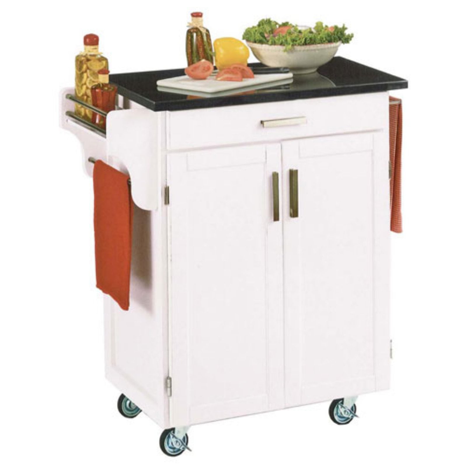 Home Styles Cuisine Kitchen Cart, White with Black Granite ...