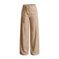 thumbnail image 5 of Women Plaid Tie Detail Elastic High Waist Straight Leg Pants, Side Pockets Loose Daily Casual Long Trousers Brown M(M), 5 of 5