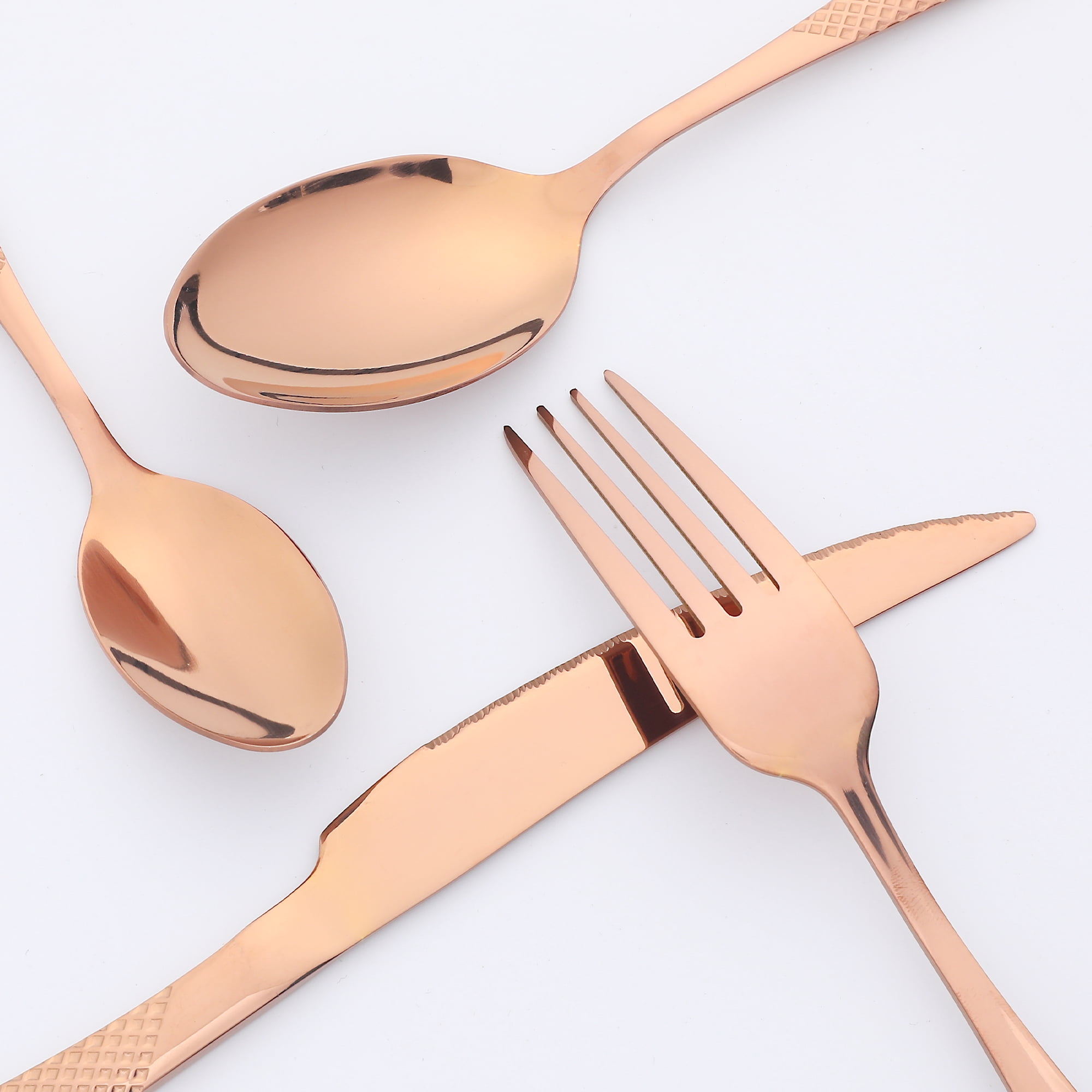 Unique Bargains Stainless Steel Flatware Set Rose Gold 24 Pcs