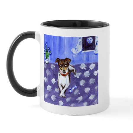 

CafePress - RAT TERRIER Folk Art Design Mug - 11 oz Ceramic Mug - Novelty Coffee Tea Cup